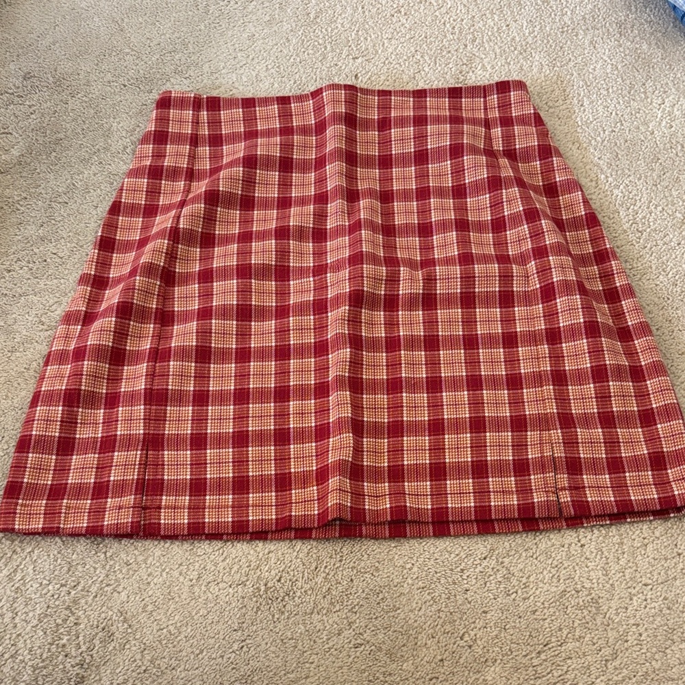 Brandy Melville Red and White Plaid Mini Skirt